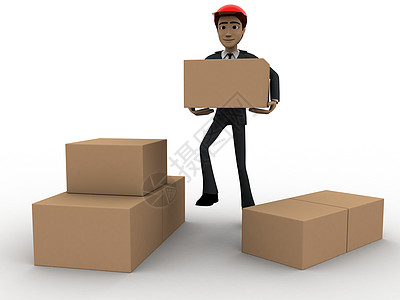 3名带送货箱概念的3人男人棕色盒子送货领带管理人员外套图片