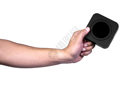 手握方形黑盒 黑圆在盒子内解决方案海报横幅营销展示技术奉献身份销售商业图片