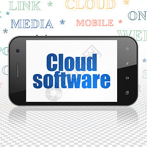 Cloud 网络化概念 显示有云软件的智能手机图片