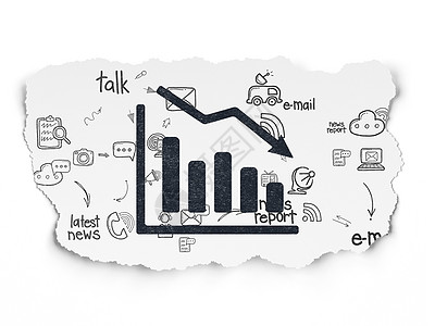 新闻概念 撕纸背景的衰落图绘画库存战略通讯金融方案报纸白色失败黑色图片