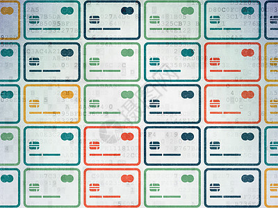 货币概念 数字纸张背景的信用卡图示(印在数字纸背景上)图片