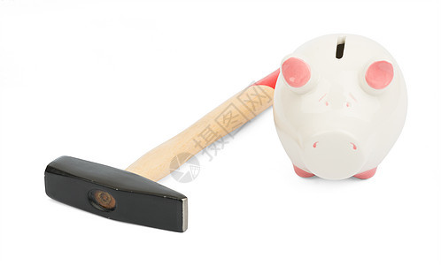 装锤子的猪头银行工具粉色鼻子微笑视图安全耳朵背景图片
