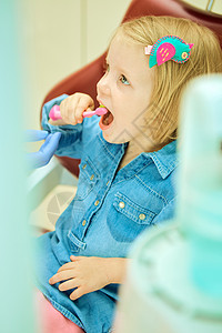 坐在牙医办公室的小姑娘儿们医院检查专家病人手术程序口服治疗口腔科女士图片