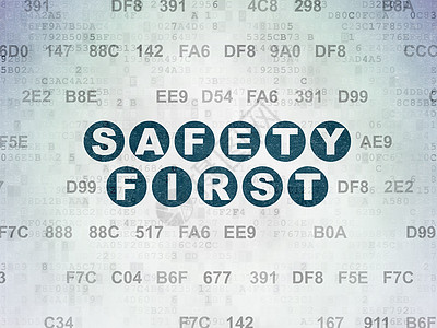 安全第一安保概念 在数字纸张背景上首先安全数码纸张背景背景