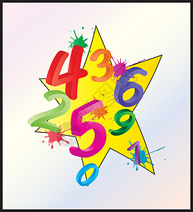 星星卡通数字4带有卡通数字 数字的彩色数学背景图像 为在白色背景下孤立的儿童提供的有趣而开朗的插图暗号学校标识星星孩子们快乐卡通片密码背景