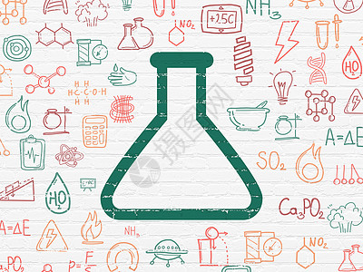 背景墙上的科学概念烧瓶知识生物学玻璃实验室绘画烧杯技术物理药店测量图片