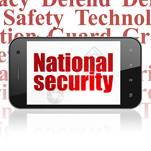 安全概念 显示国家安全的智能电话;在展出时播放图片
