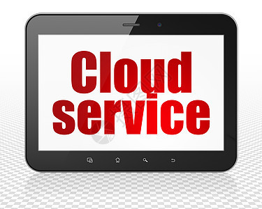 Cloud 网络化概念 显示有云服务的平板电脑图片