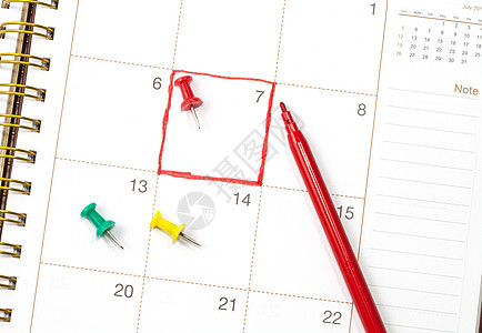 带有红圆标记的日历时间组织工作规划师数字办公室议程备忘录框架写作图片