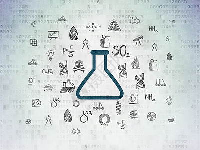数字纸背景上的科学概念烧瓶生物学代码创新烧杯数据药店绘画学校测量技术图片