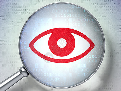 隐私概念 以数字背景的光玻璃眼视镜安全攻击网络镜片放大镜红色眼睛政策眼球裂缝图片