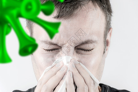 带病毒的人类流感组织传染性喷嚏男性疾病工作室感染男人手帕图片