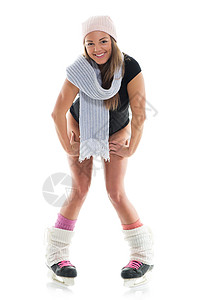 带滑鞋妇女帽子短袜围巾口角休闲微笑滑冰女性活动女士图片