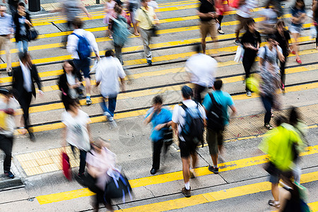 中国香港繁忙的十字路口场景运动条纹旅行商业街道日常生活通勤者行动高架背景图片