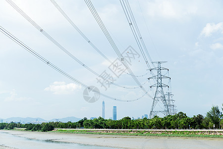 电力电塔基础设施网络工程变压器环境太阳电缆蓝色天空车站图片
