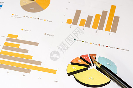 图表和笔会计市场办公室投资利润金融生长报告统计商业背景图片