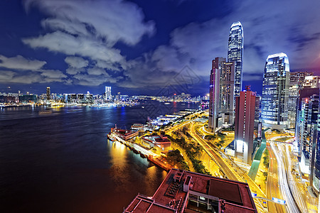 香港市之夜烟雾大楼景观夜景场景城市商业日落办公天际图片