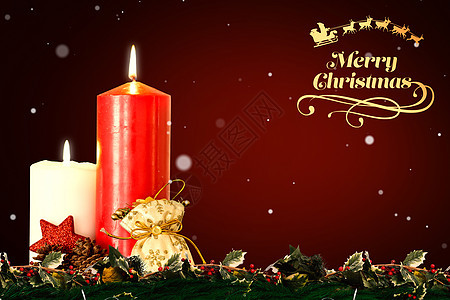 圣诞节贺礼的复合形象花环问候暴风雪火焰蜡烛插图快乐假期天气枞树图片