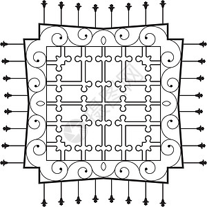 铁铁炉火炉 Grill金属窗户装饰品古董风格炙烤栏杆装饰插图框架图片