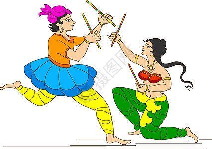 加尔巴印度舞蹈夹子草图乐器插图舞蹈家上帝女孩男士阴影海报图片