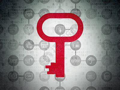 隐私权概念 数字纸背景上的关键攻击绘画安全钥匙红色方案流程图网络隐私犯罪图片