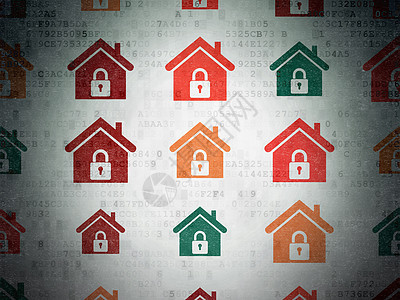 商业概念 数字纸张背景的家用图标项目代码金融安全房子隐私战略交易挂锁成功图片