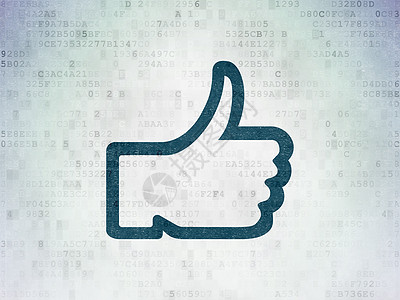 社交媒体概念 在数字纸张背景上缩略图扇子按钮速度灰色互联网拇指社区朋友手指蓝色图片