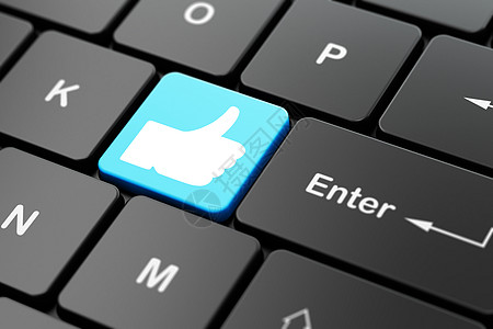社交媒体概念在电脑键盘背景上竖起大拇指互联网团队软件社区拇指投票白色博客黑色蓝色图片