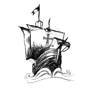 哥伦布船绘画正方形草图素描涂鸦铅笔手绘图片