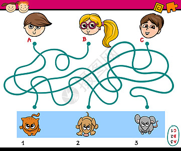 用于儿童的迷砖拼图任务迷宫方法谜语乐趣测试线条游戏教育路径解决方案图片