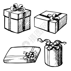 圣誕禮物盒的土豆庆典线条艺术星星绘画新年玩具问候语季节性邀请函图片