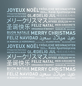 来自世界的圣诞快乐新年明信片卡片英语雪花问候语横幅语言翻译季节图片