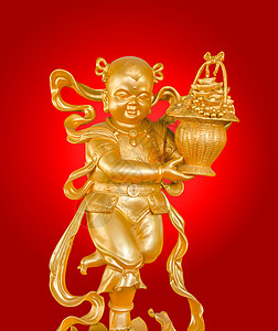 金色的财富或繁荣之神Cai Shen雕像传统节日幸福上帝问候语金子文化货币庆典图片