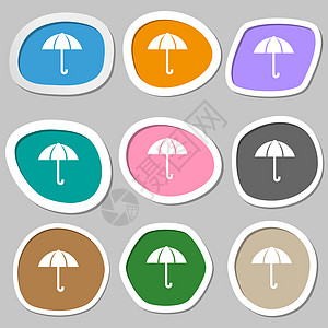 伞状标志图标 雨保护符号 多色纸贴纸令牌气象按钮艺术插图创造力标签圆圈游客海豹图片