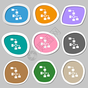 本地网络图标符号 多色纸贴纸导体界面商业互联网数据电缆图表阴影插头宽带图片