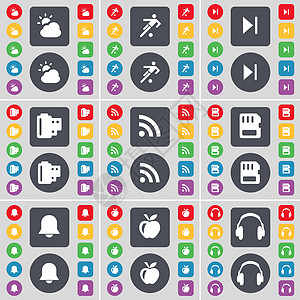 天气 足球 媒体跳过 负片 RSS SIM 卡 通知 苹果 耳机图标符号 一大套平面彩色按钮 适合您的设计图片