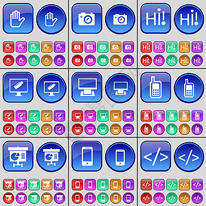 手 相机 嗨 监视器 手机 图表 智能手机 支架 一大套多色按钮图片