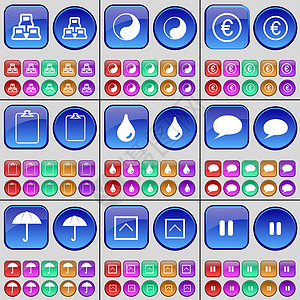 网络 阴阳 欧元 调查 下降 聊天气泡 雨伞 向上箭头 暂停 一大套多色按钮图片