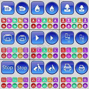 胶卷相机 火 阿凡达 打印机 媒体播放 连接 停止 交付 打印机 一大套多色按钮图片