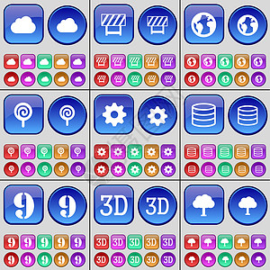云 屏障 地球 棒棒糖 齿轮 数据库 九 3D 树 一大套多色按钮图片