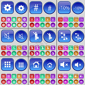 Gear Hashtag 折扣 静音 Silhouette 网络 Apps house 一大批多色按钮图片