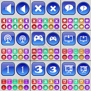 声音 停止 聊天气泡 Wi-Fi 游戏手柄 监视器 一 三 图形 一大套多色按钮图片