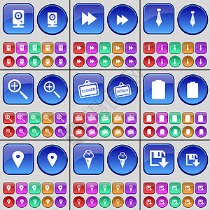扬声器 倒带 领带 放大镜 特写 电池 检查站 冰淇淋 软盘 一大套多色按钮图片