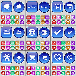 云 动作 媒体播放器 打印机 地球仪 刻度线 扳手 购物车 心脏 一大套多色按钮图片