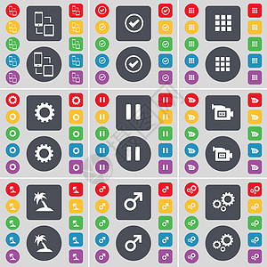 连接 勾选 应用程序 齿轮 暂停 胶片相机 手掌 火星光标 齿轮图标符号 一大套平面彩色按钮 适合您的设计图片