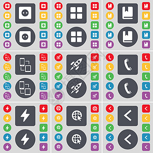 套接字 应用程序 字典 连接 火箭 接收器 闪光灯 Web 光标 箭头左图标符号 一大套平面彩色按钮 适合您的设计图片