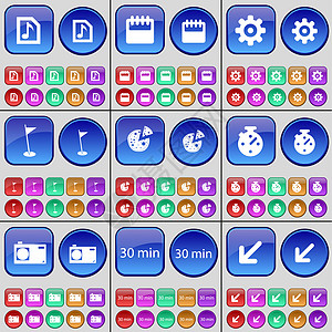 音乐文件 日历 齿轮 金洞 披萨 休克手表 相机 30分钟 布置屏幕 一大批多色按钮图片
