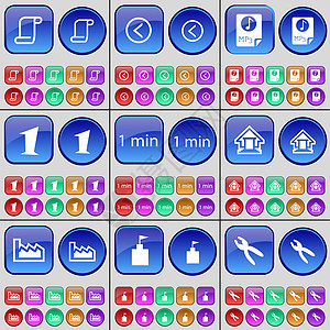 卷轴 左箭头 MP3 一 1 分钟 房子 图表 旗塔 钳子 一大套多色按钮图片
