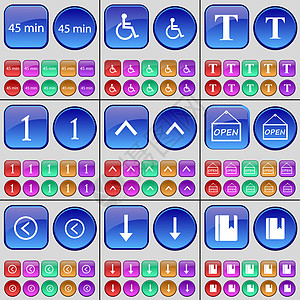 45 分钟 残疾人 字体 一 向上箭头 打开 向左箭头 向下箭头 笔记本 一大套多色按钮图片