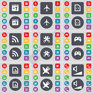 加上一个 飞机 文件 RSS 扳手 游戏手柄 图表文件 Fo 图标符号 一大套平面彩色按钮 适合您的设计图片